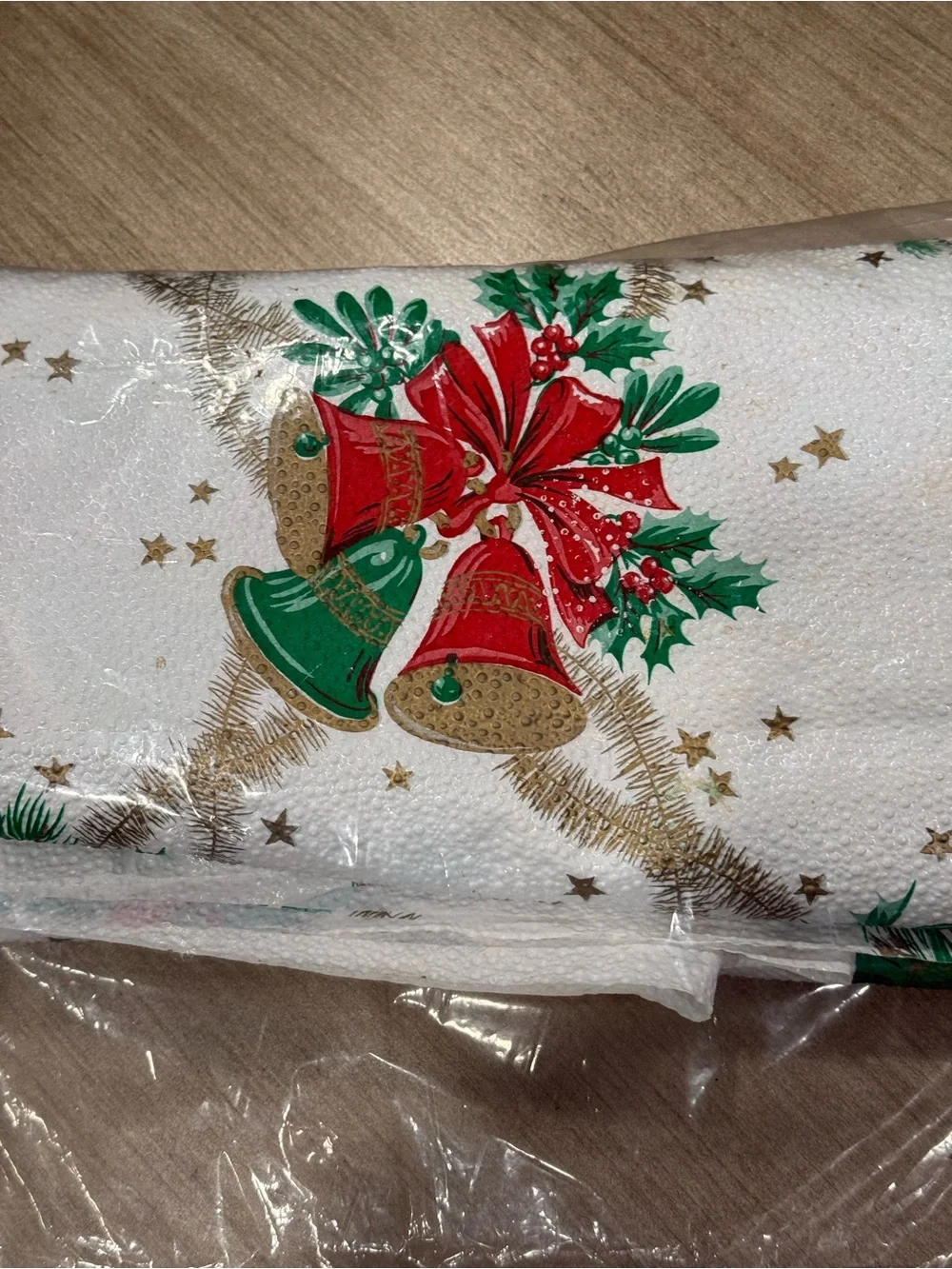 Vintage Christmas Plastic Table Cover Size  54X90 Mid-Century Kitsch Holiday